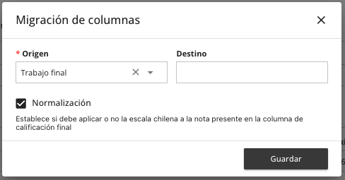 Configuración migración de columnas