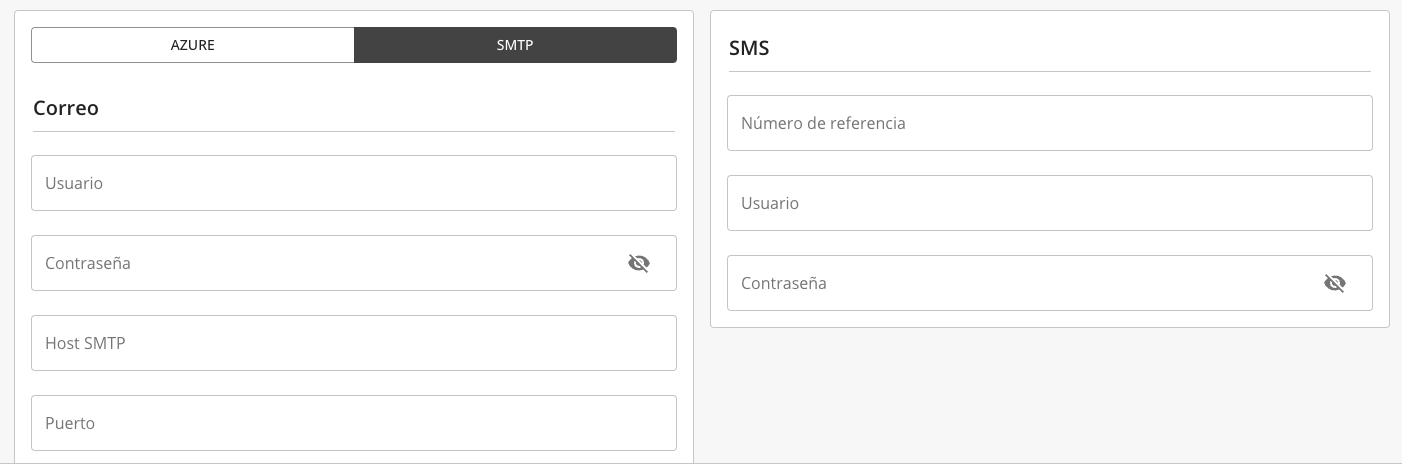 Configuración correo y SMS