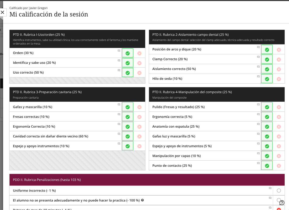 Vista de calificación