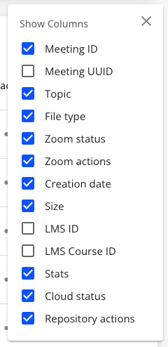 Field Selection in Recordings View